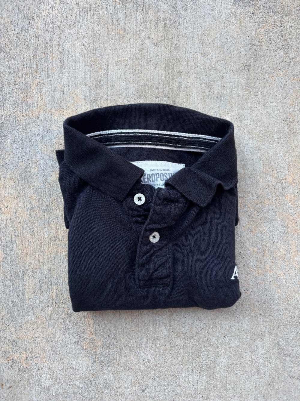 Black Cotton Mesh Aeropostale Mens Polo
